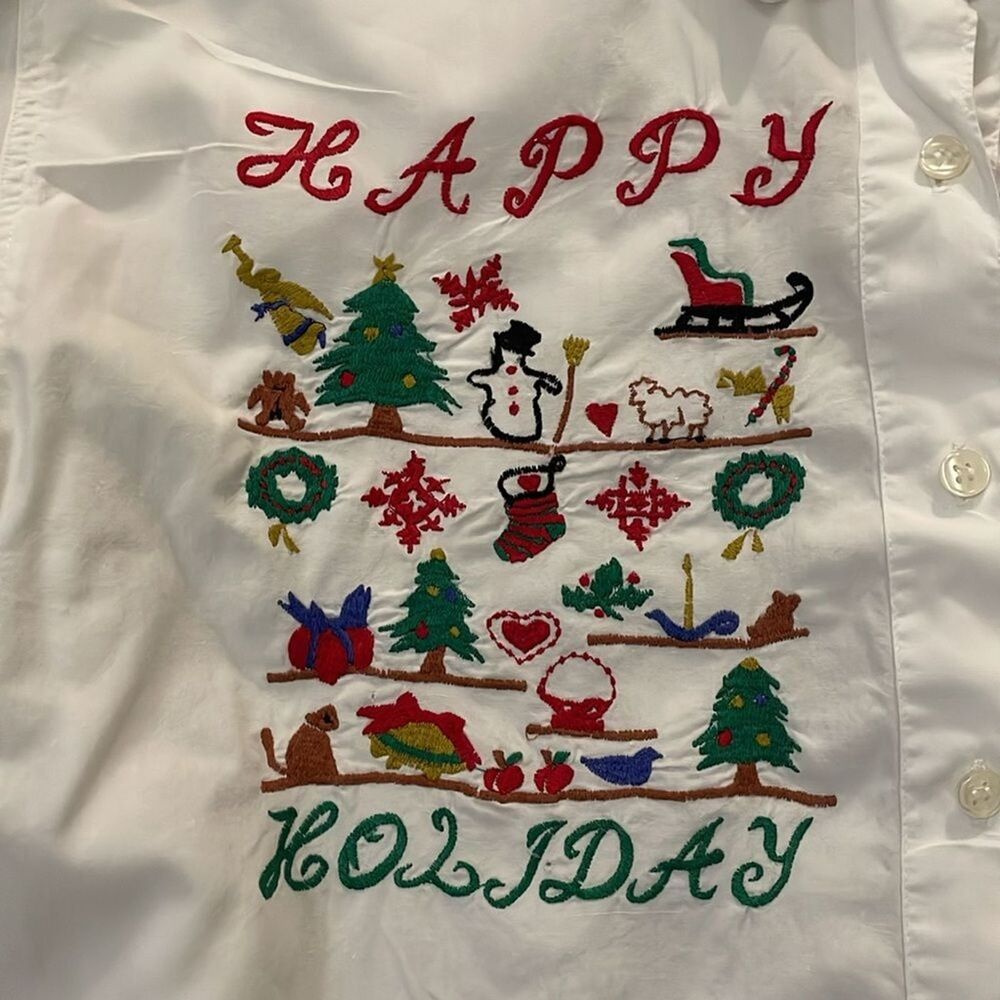 Erika & Company Vintage White Cotton Holiday Embroidered Shirt Womens Size Large - Picture 11 of 11